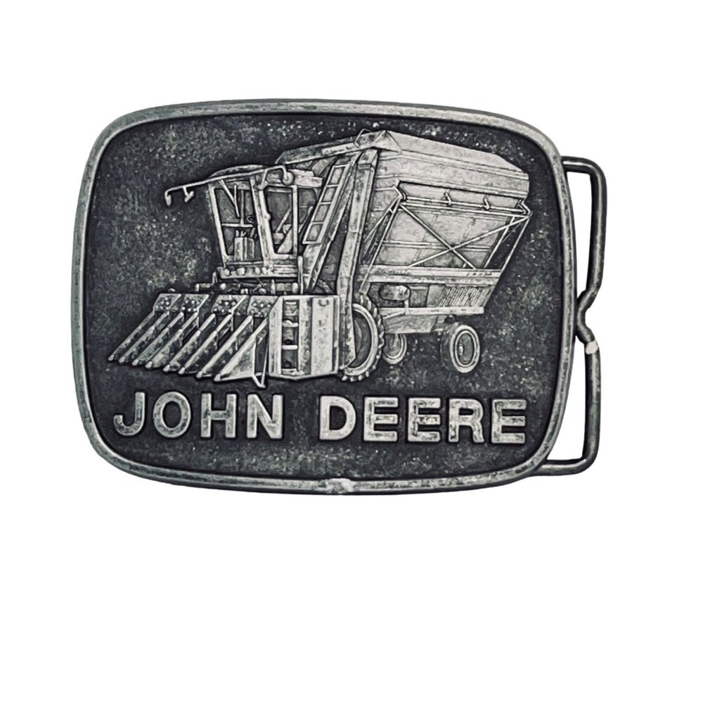 Vintage 1980 Deere & Company Silver Tone Combine Belt Buckle (5421)